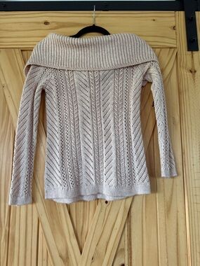 White House Black Market Blush Open-Knit Off-the-Shoulder Sweater